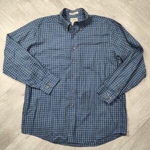 LL Bean Large Wrinkle Resistant Button Down Shirt Blue Plaid Cotton
